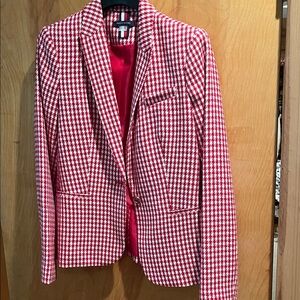 Tommy Hilfiger Red and White Houndstooth Blazer